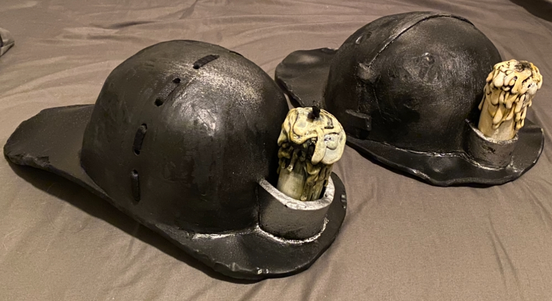 The new helmet (left) vs. my old helmet (right).